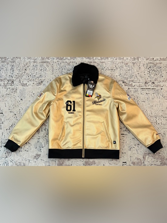 The Wild Collective Jackets & Blazers - The Wild Collective Minnesota Vikings Faux Leather Bomber Women’s Jacket Sz: S